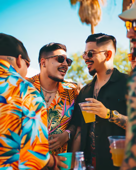 a group of men standing around a table while holding a drink in mexico a group of men standing around a table while holding a drink in mexico