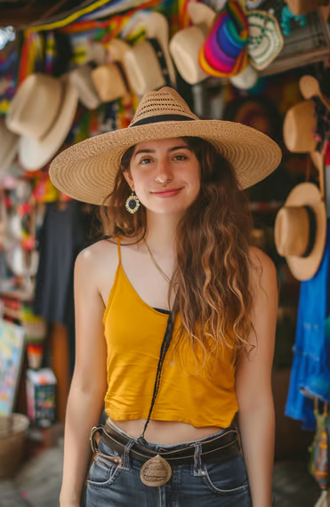 A girl in yellow top with hat A girl in yellow top with hat