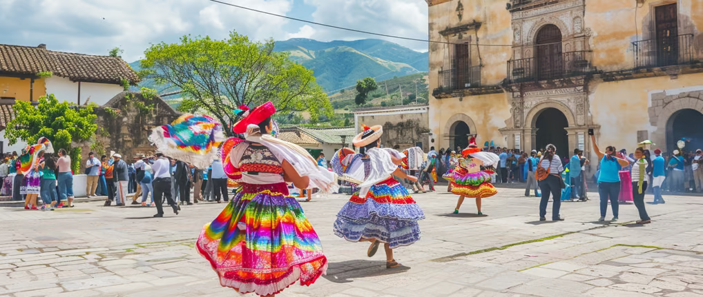a group of people in colorful costumes in mexico