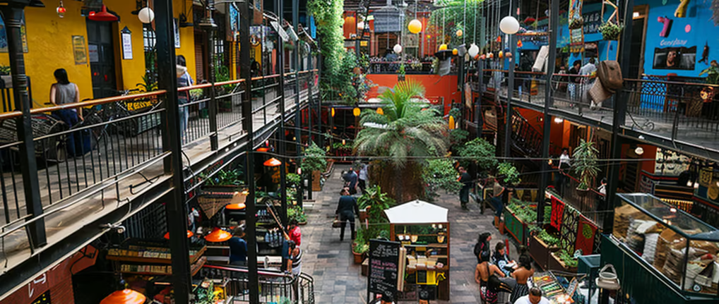 a large atrium with a lot of people walking around in mexico