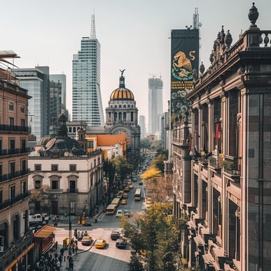 a city street scene in mexico city a city street scene in mexico city