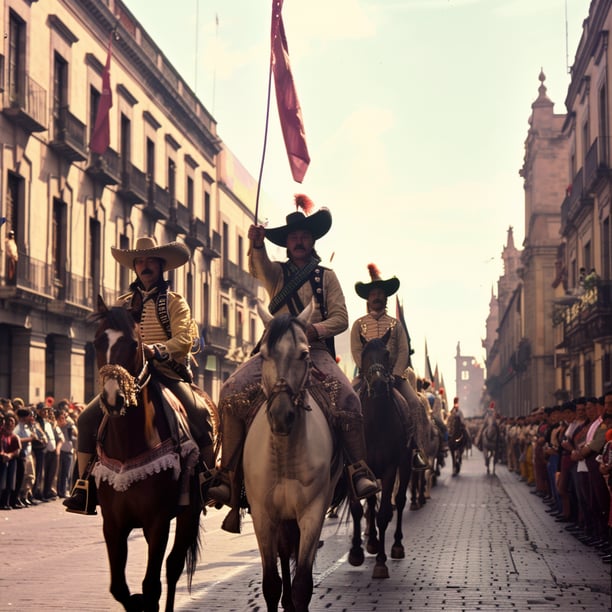 a parade of horses and riders during revolution day in mexico