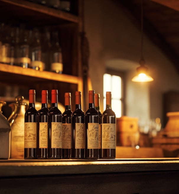 photo of wine bottles at a bar