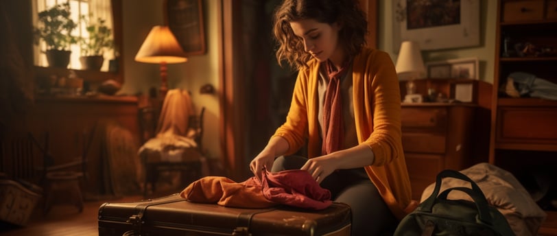 a woman packing a suitcase a woman packing a suitcase