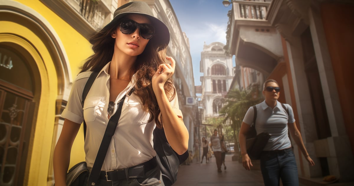 a woman in a hat and sunglasses walking down a street a woman in a hat and sunglasses walking down a street