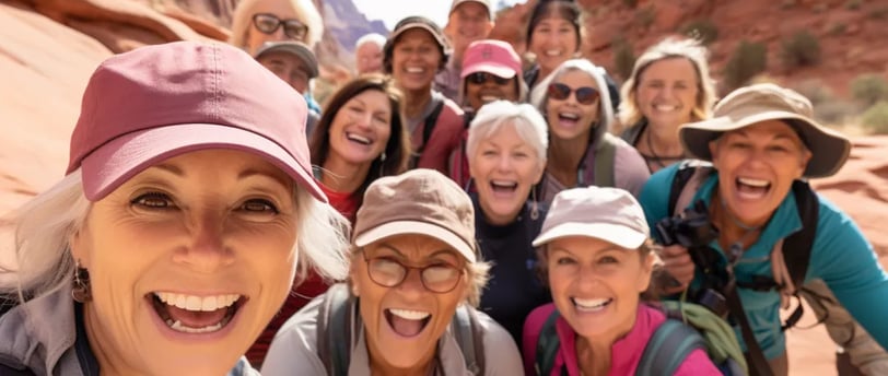 a group of older women after a hike a group of older women after a hike