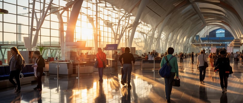 a group of people walking through an airport