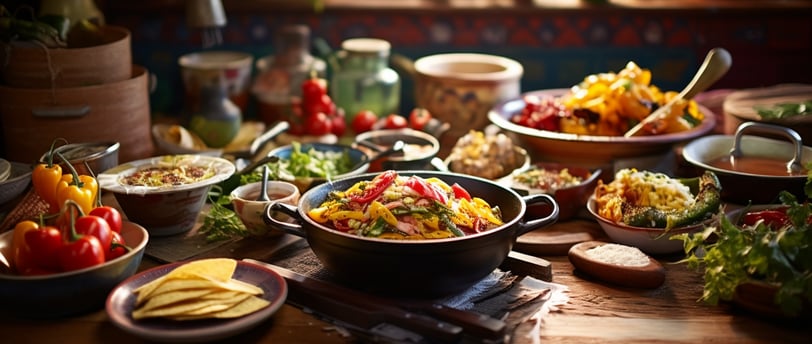 a table with bowls of Mexican food