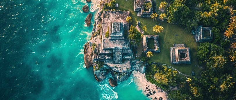 aerial view of the ruins in Tulum