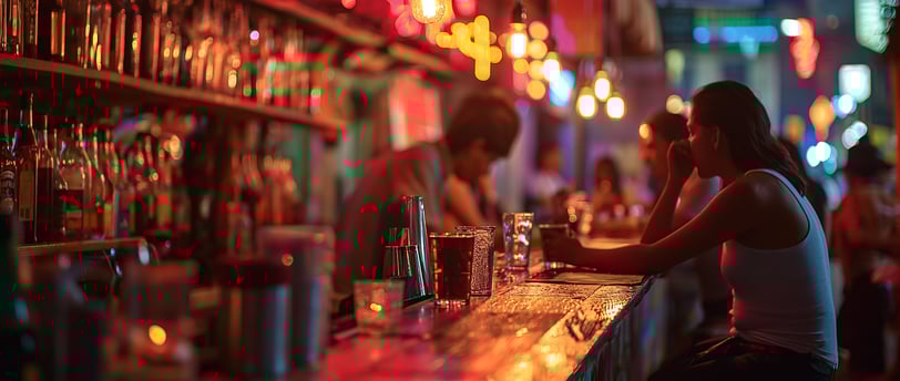a woman sitting at a bar in Mexico