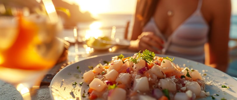 a tourist savoring fresh seafood delights of Baja California
