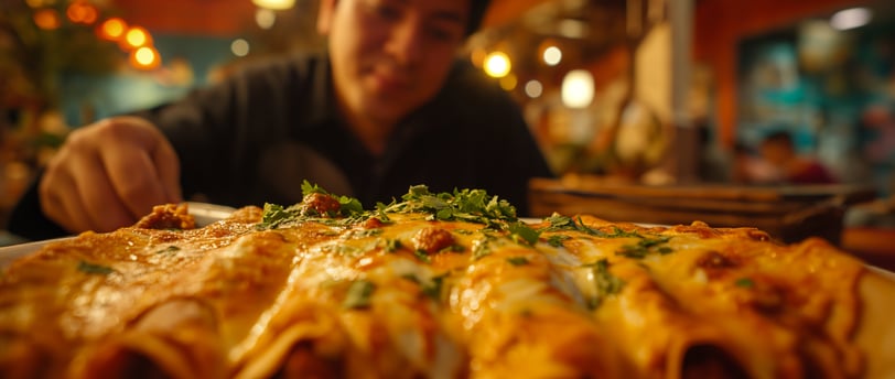 tourist sampling the celebrated enchiladas mineras in Guanajuato