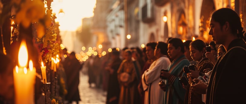 a group of people in the streets of Mexico during Semana Santa