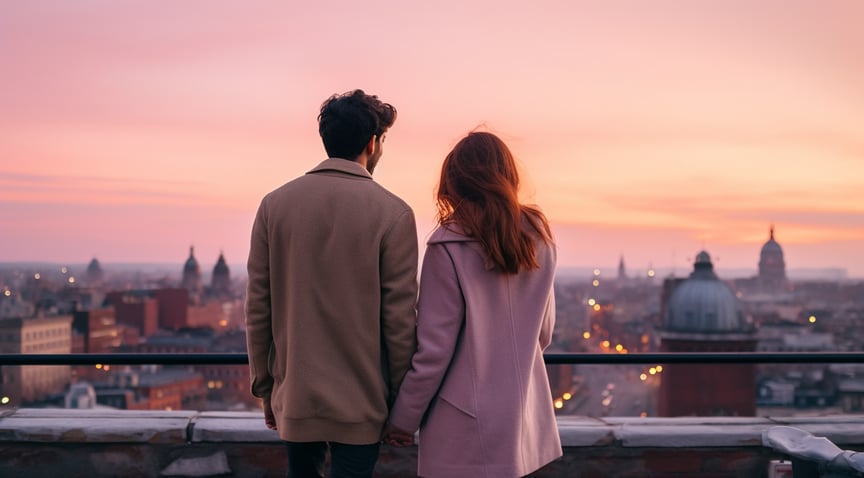 Couples holding hands on a rooftop