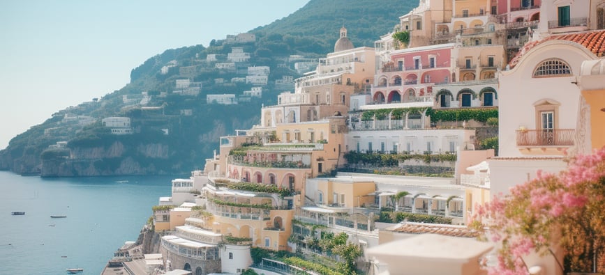 Positano Italy scenery in soft pastel colors