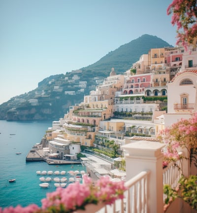 Positano Italy scenery in soft pastel colors Positano Italy scenery in soft pastel colors