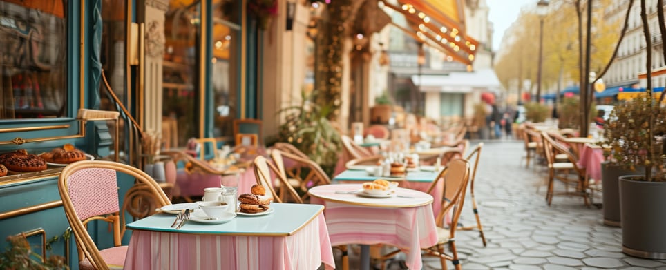 a delightful Parisian outdoor cafe scene with table