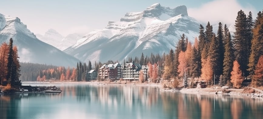 Banff Canada scenery in soft pastel colors