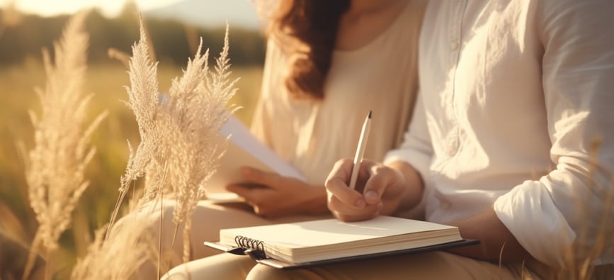 couple writing on a notebook together