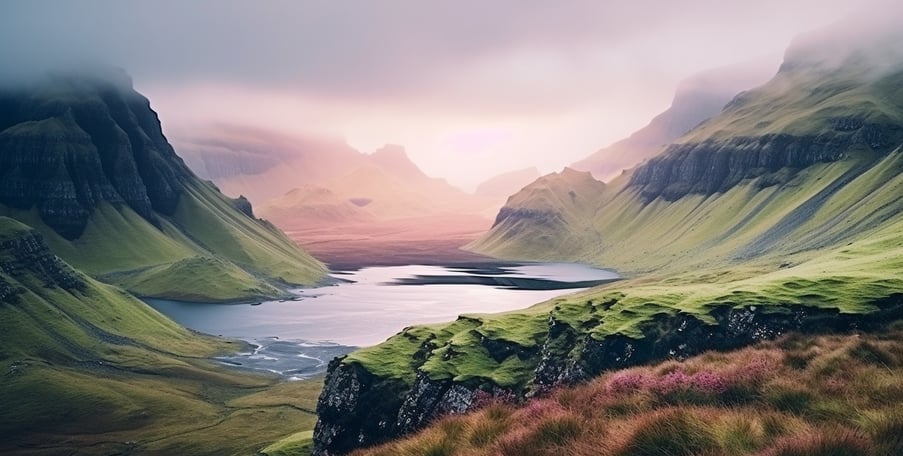 Isle of Skye, Scotland scenery in soft pastel colors