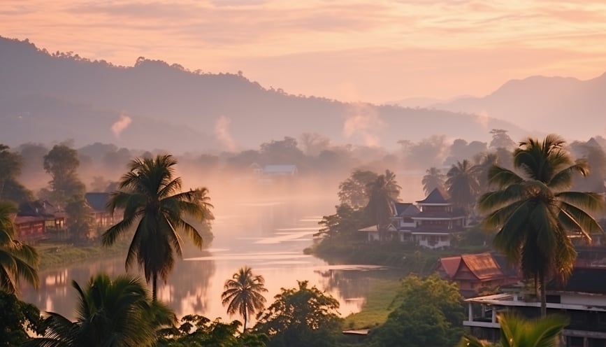 Luang Prabang, Laos scenery in soft pastel colors