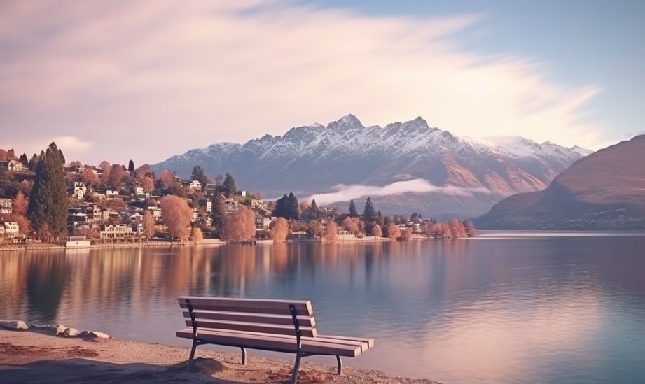 Queenstown New Zealand scenery in soft pastel colors