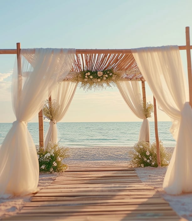 beach wedding ceremony scenery in soft pastel color