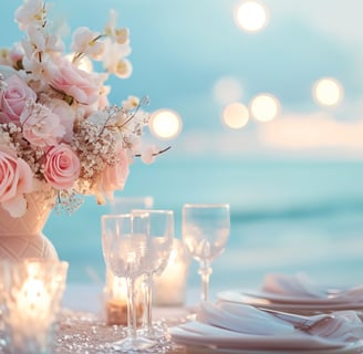 beach wedding scenery in soft pastel colors etherea
