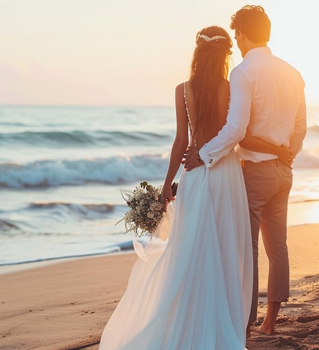 couple having a beach wedding scenery