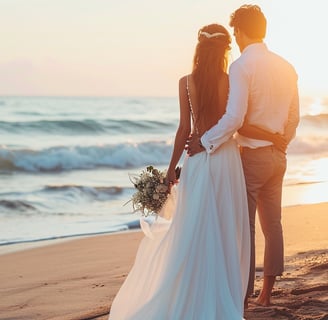 couple having a beach wedding scenery