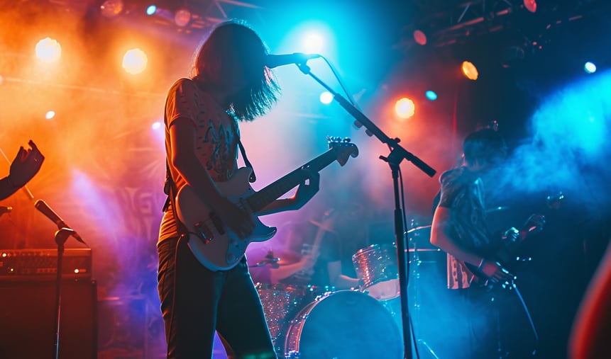 an alternative asian band rocking on the stage at one of the city's nightclubs.