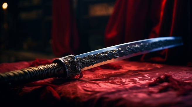 An ancient Japanese Katana on display at a museum