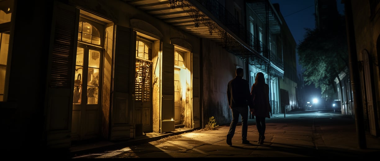 A couple going through one of New Orleans' many ghost tours