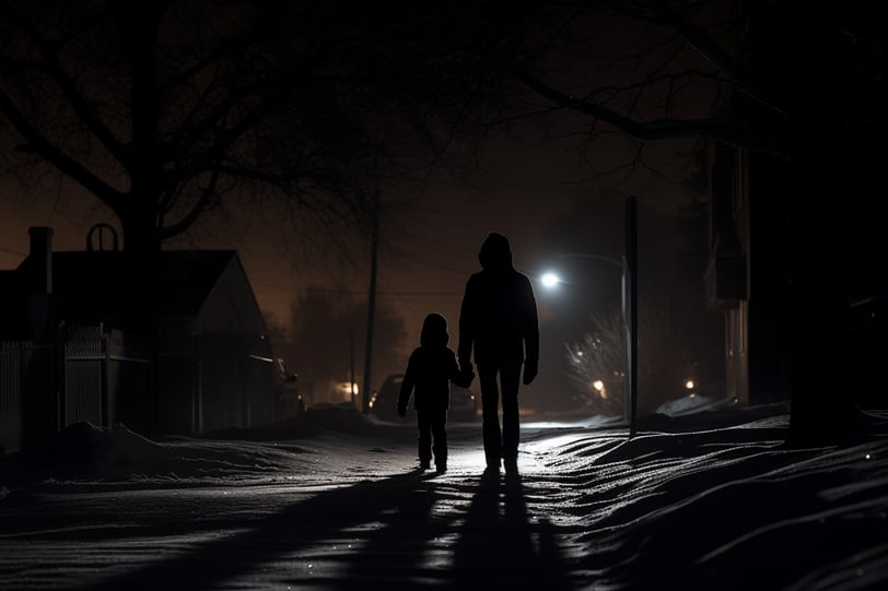 mother and child walking on snow