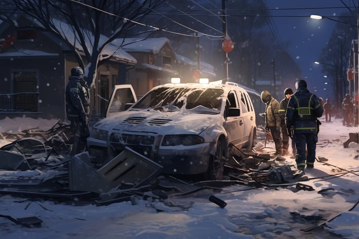 car accident on a snowy night