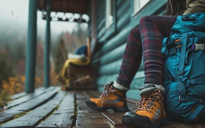 a backpacker settling on the porch of a cottage in Maple Ridge Canada. a backpacker settling on the porch of a cottage in Maple Ridge Canada.