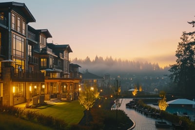 A luxury hotel in Maple Ridge, Canada during dawn. A luxury hotel in Maple Ridge, Canada during dawn.