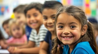 Canadian schoolchildren smiling for the camera.