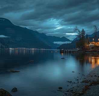 Scenic landscape view of Alouette Lake in Maple Ridge, Canada