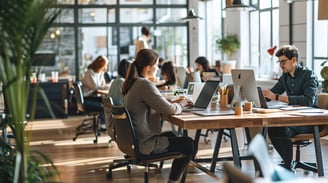 Digital nomads in a coworking space in Maple Ridge, Canada.