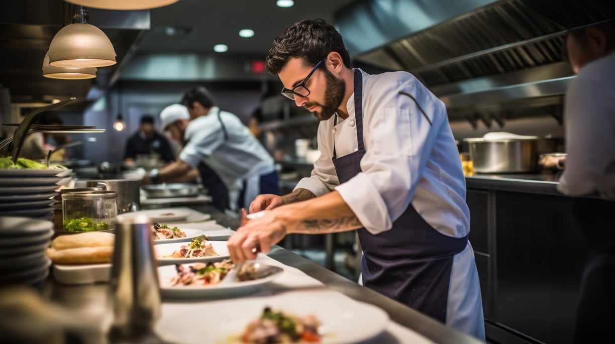 a chef in a restaurant preparing food