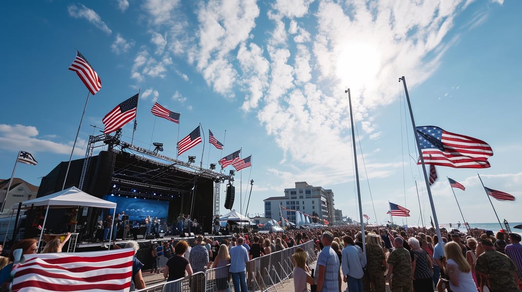alt="a crowd of people standing around a stage"