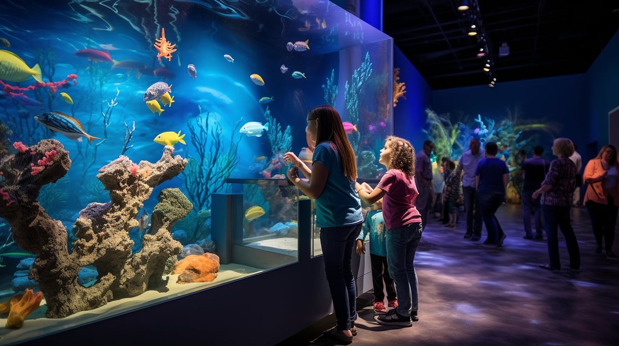 kids exploring the interactive exhibits at the Virginia Aquarium & Marine Science Center