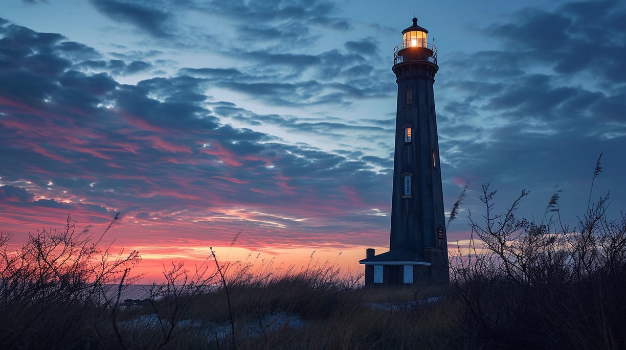a lighthouse at sunset in virginia beach