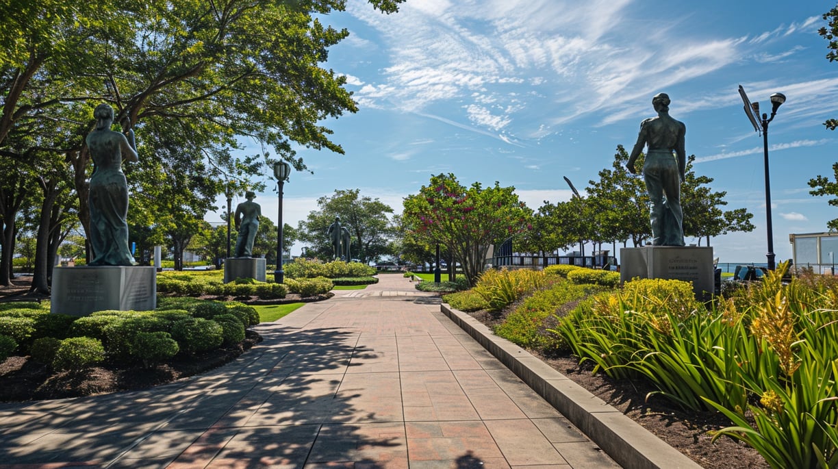 the statues at the the Naval Aviation Monument Park in Virginia Beach