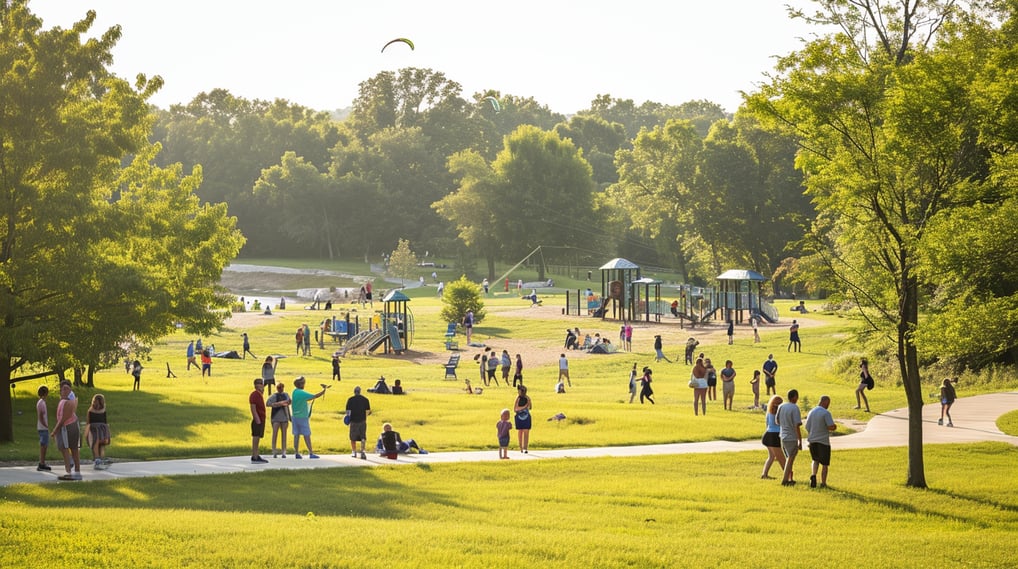 the mount trashmore park with people walking and playing around
