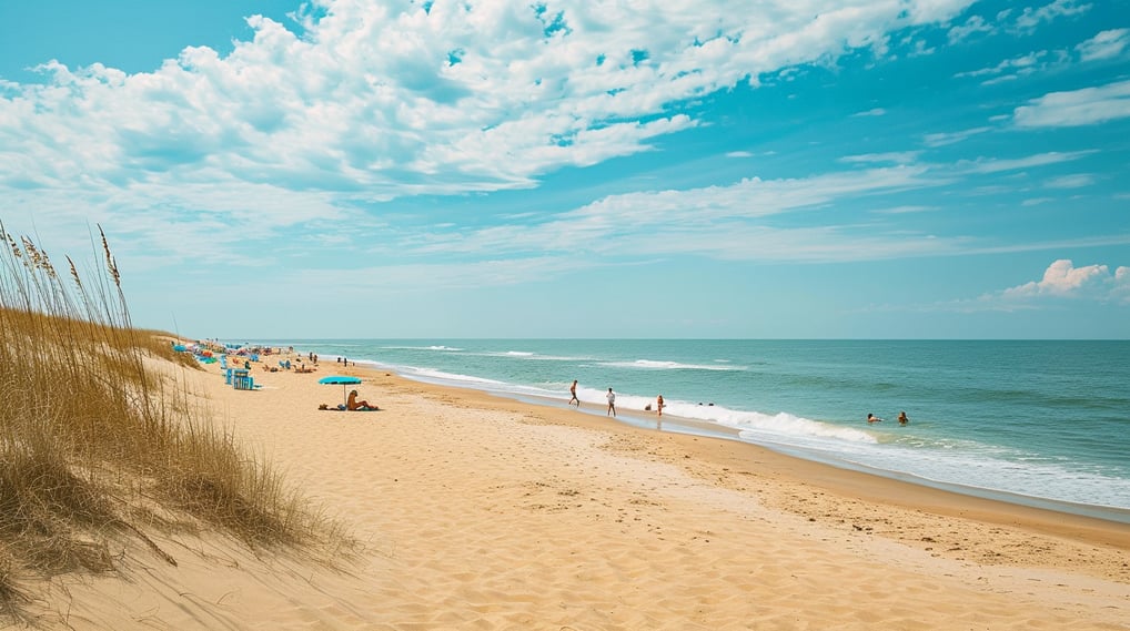 a beach with people on the sand near virginia beach