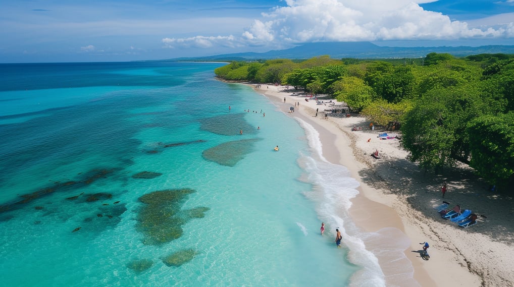 people swimming and walking on the beach in dominican republic people swimming and walking on the beach in dominican republic