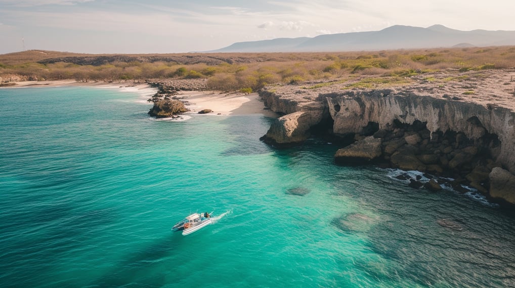 a boat in the water near a cliff in dominican republic a boat in the water near a cliff in dominican republic