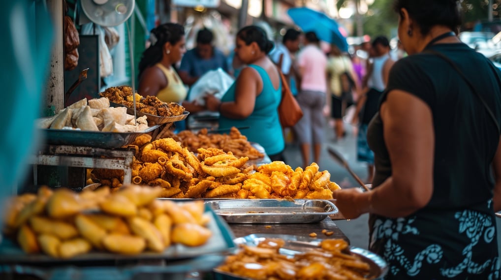 a woman is standing in front of a bunch of street food in dominican republic a woman is standing in front of a bunch of street food in dominican republic